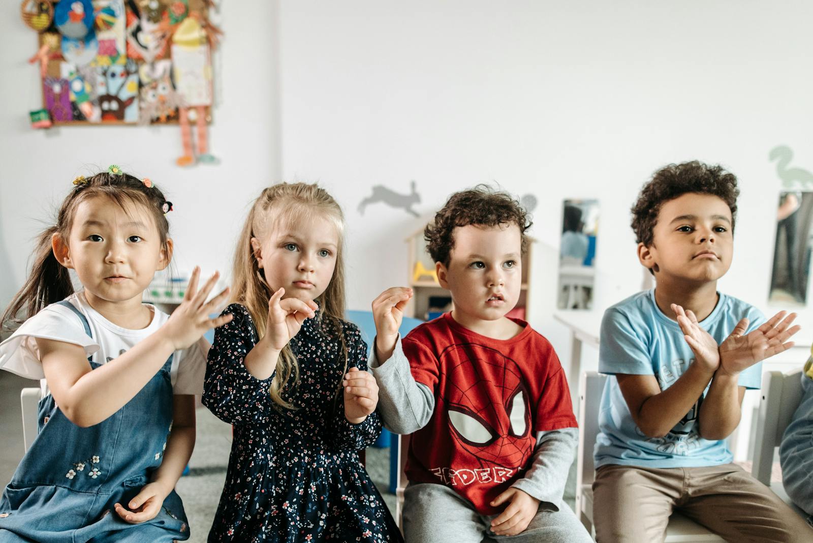 A joyful circle of diverse children laughing together
